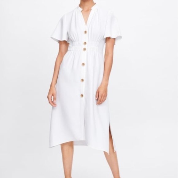 Zara Dresses & Skirts - Zara White Button Down Midi Dress